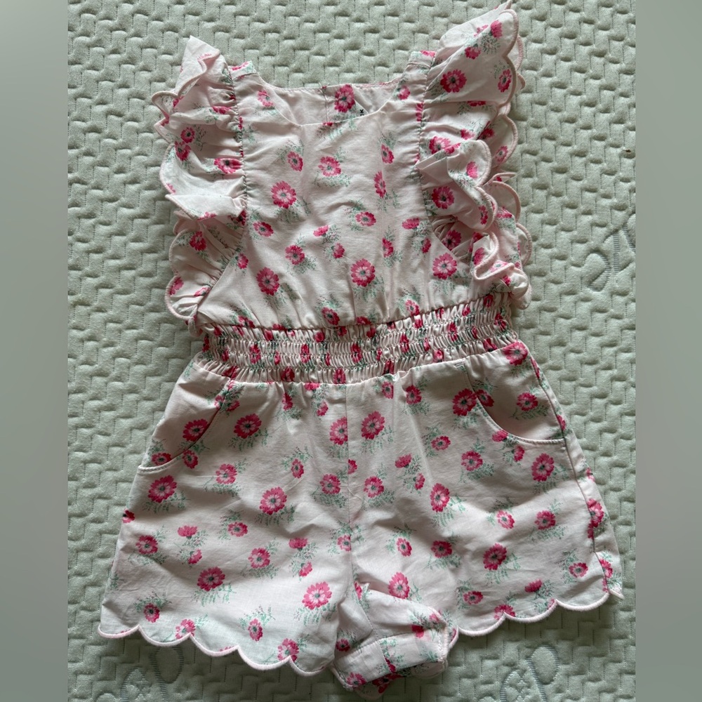 Janie and Jack Pink Floral Ruffled Romper